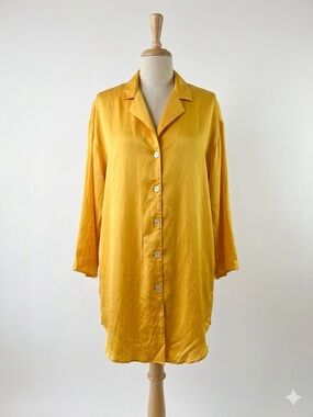 Vintage 80s Neiman Marcus 100% Silk Button Down Tunic Shirt Dress Small